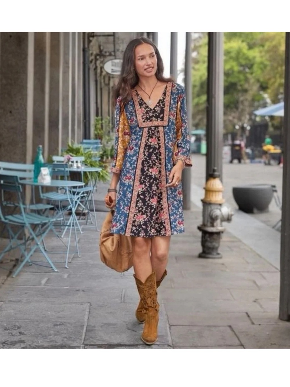 Sundance Sweet Whispers Patchwork Floral Tunic Dress XS Cottagecore Boho Autumn